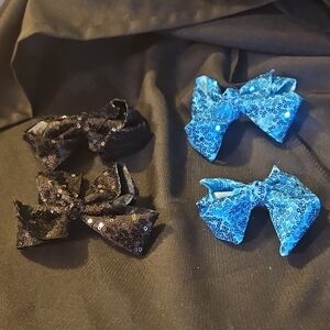 Sequin Bow Hair Clips - Black and Blue